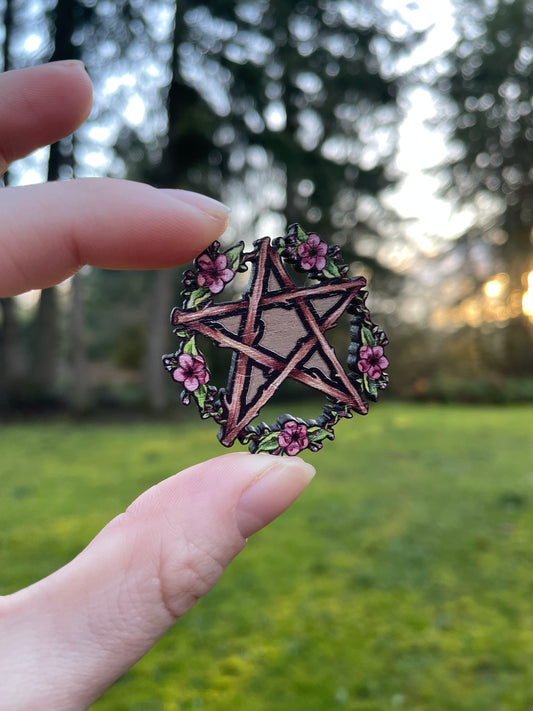 Floral Pentacle Wooden Pin