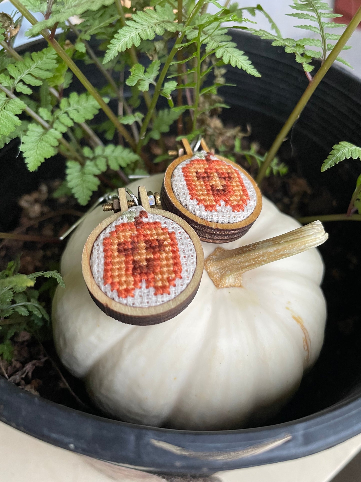 Pumpkin Cross Stitch Earrings