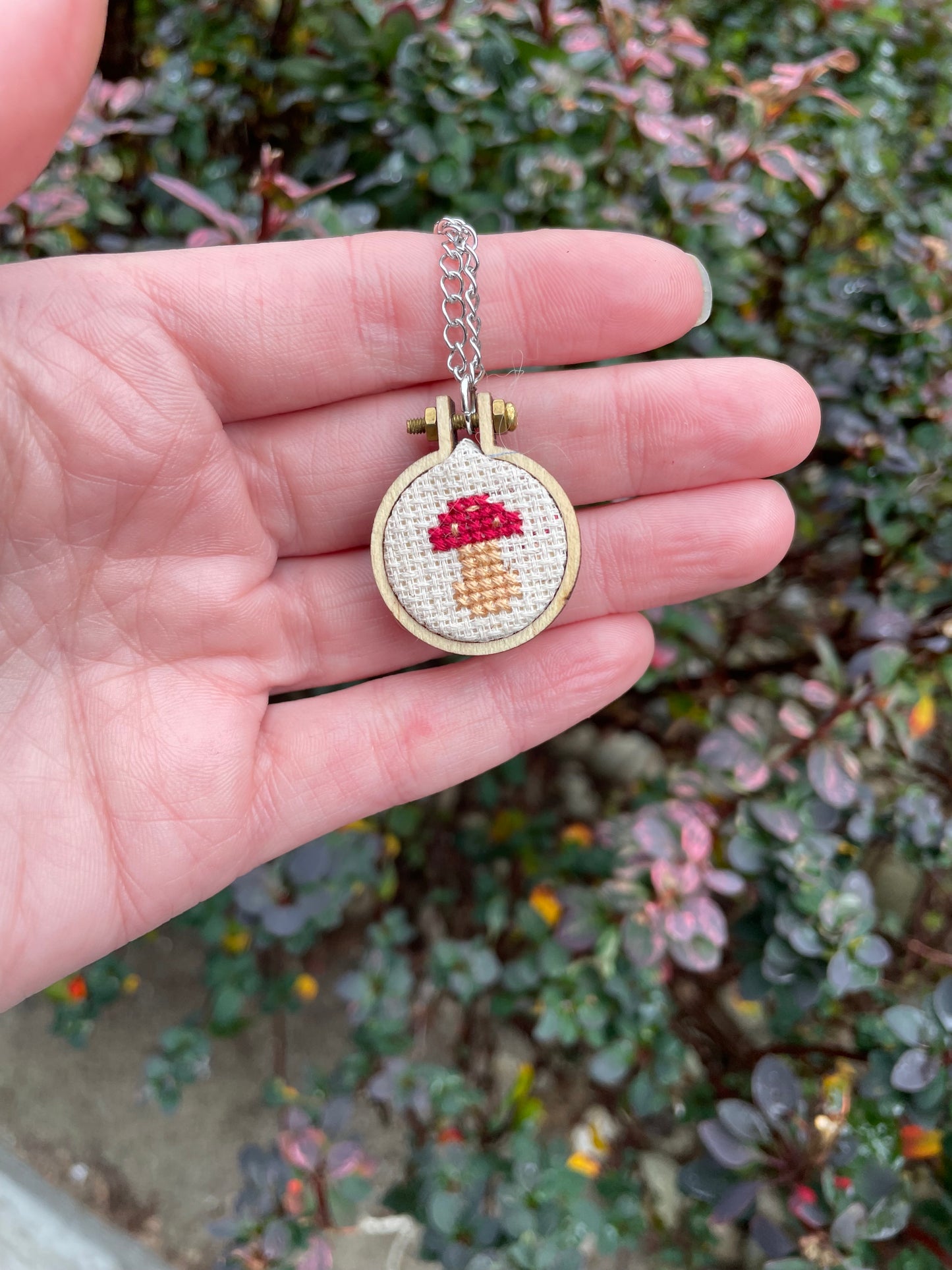 Cross Stitch Mushroom Pendant