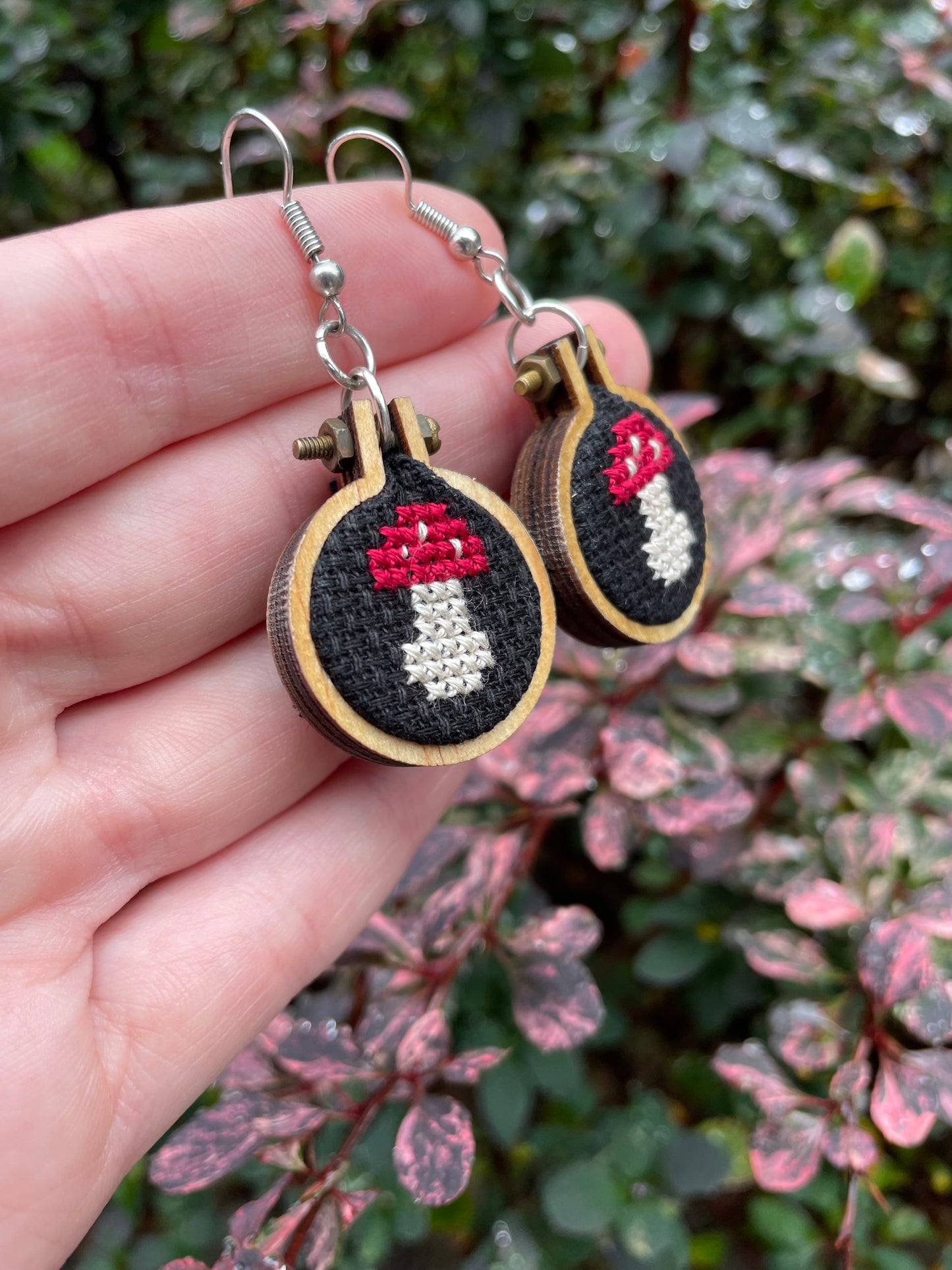 Mushroom Cross Stitch Earrings