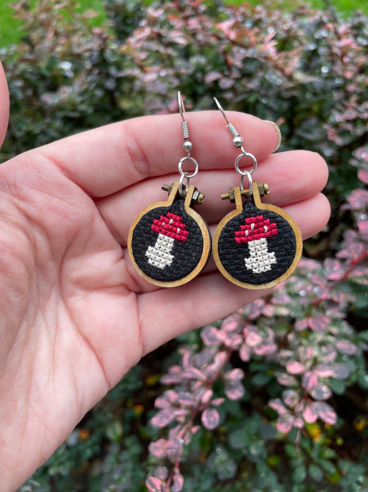 Mushroom Cross Stitch Earrings