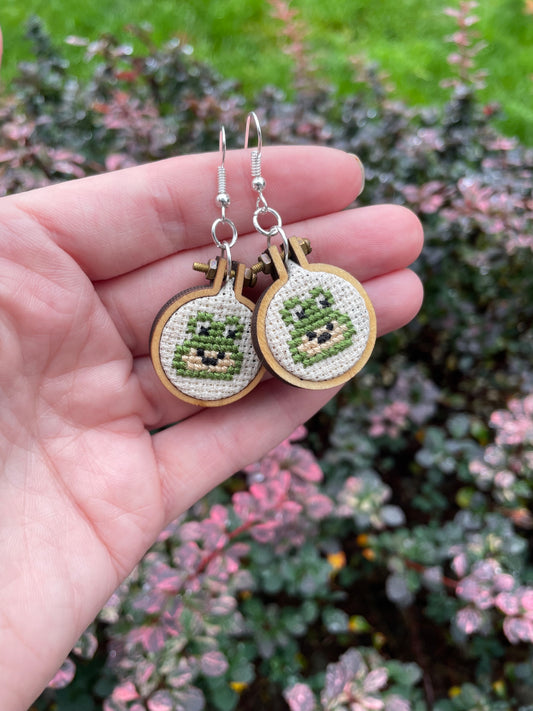 Froggie Cross Stitch Earrings