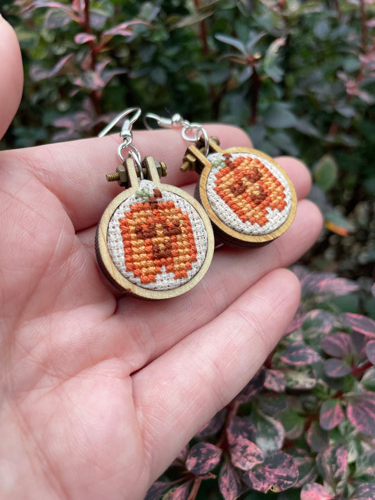 Pumpkin Cross Stitch Earrings