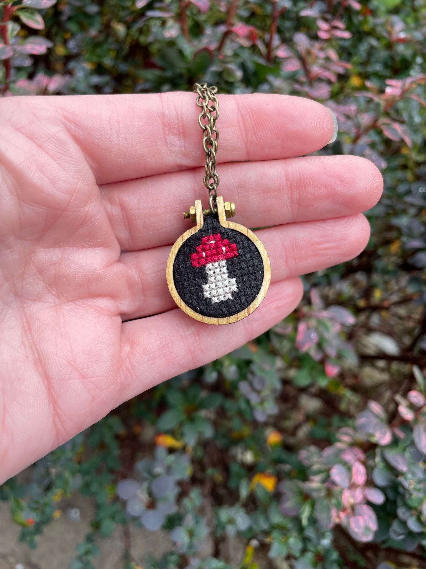 Cross Stitch Mushroom Pendant