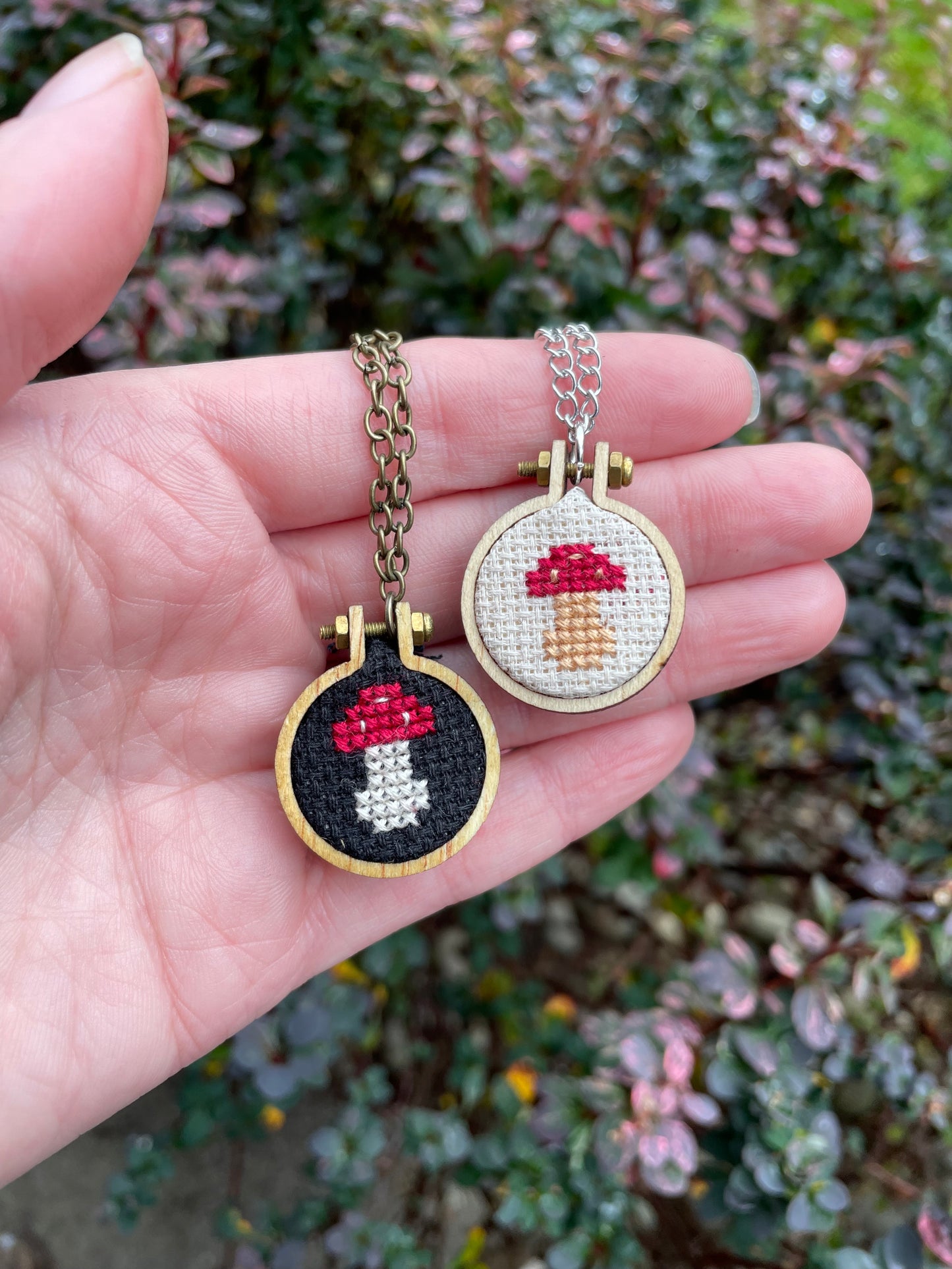 Cross Stitch Mushroom Pendant