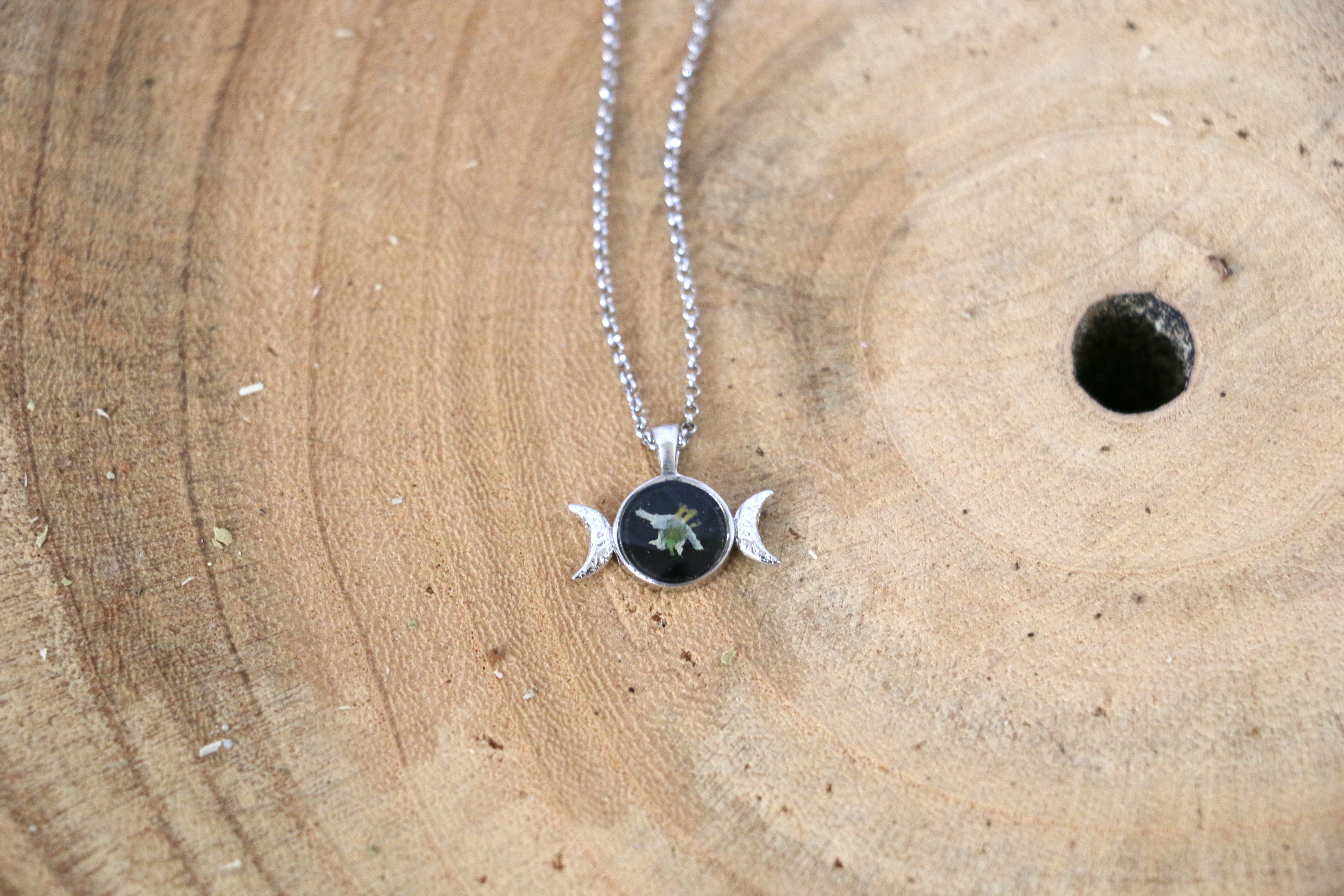 Moonstone Triple Goddess necklace, Round Rainbow Moonstone, Moon phases,  Wiccan jewelry