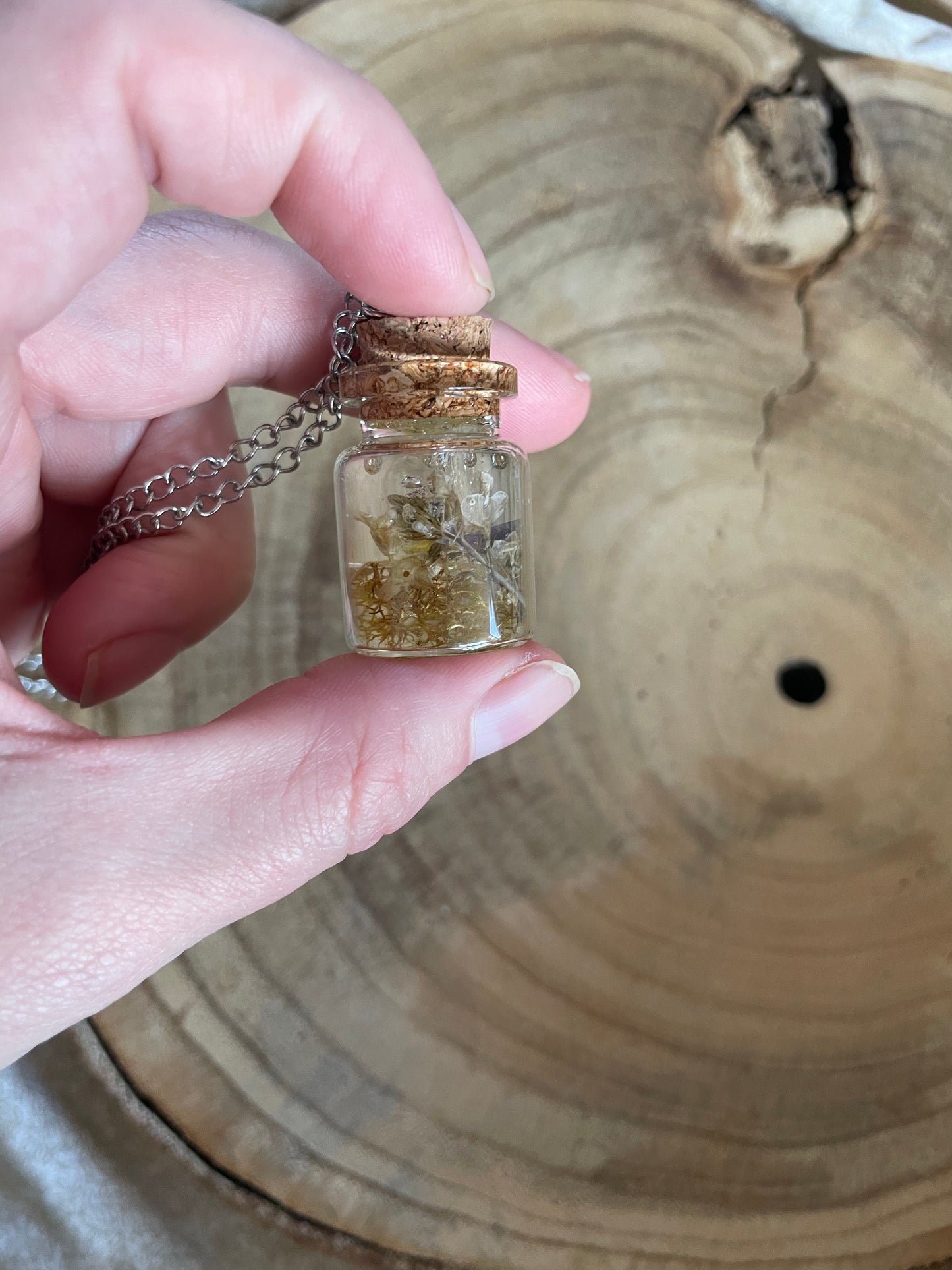 Forest Bottle Necklace with Moss and Woodsorrel