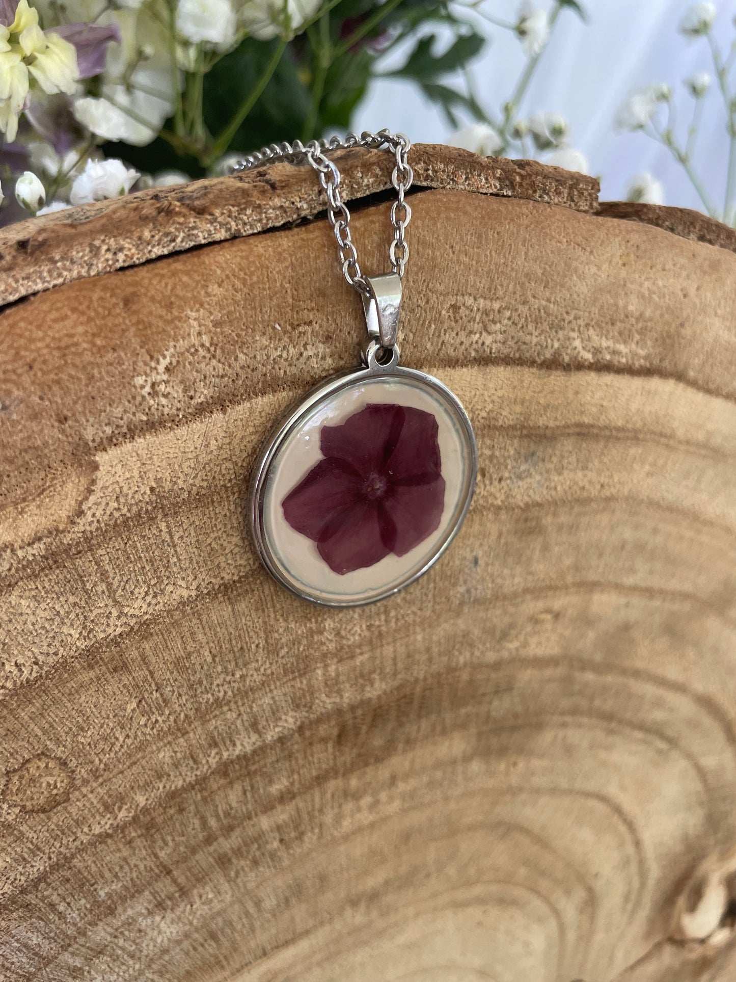 Stainless Steel Pendant with Wildflower