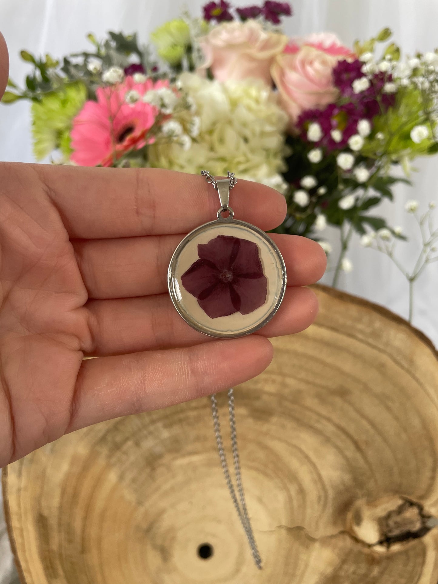 Stainless Steel Pendant with Wildflower