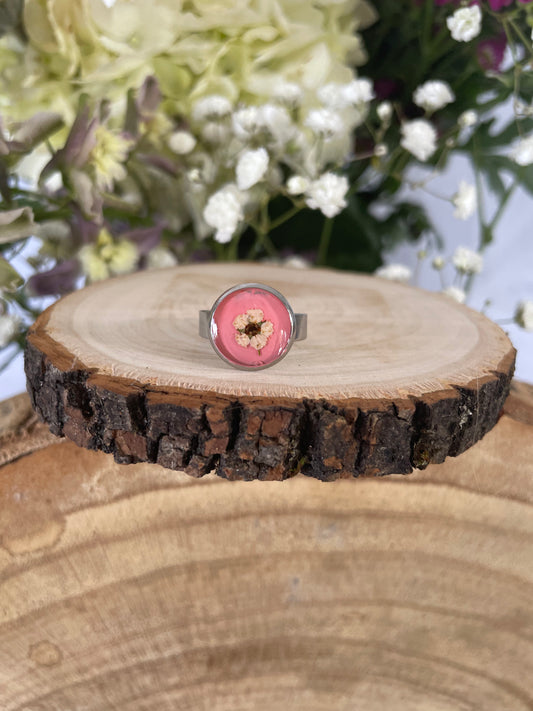 Stainless Steel Adjustable Ring with Wildflower
