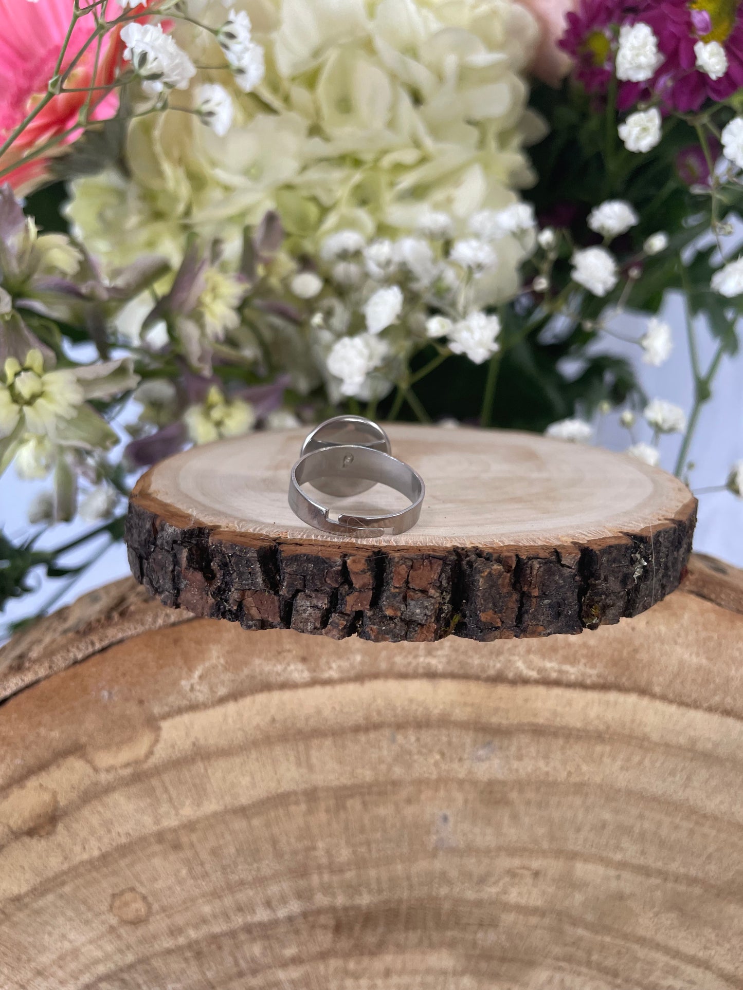 Stainless Steel Adjustable Ring with Wildflower