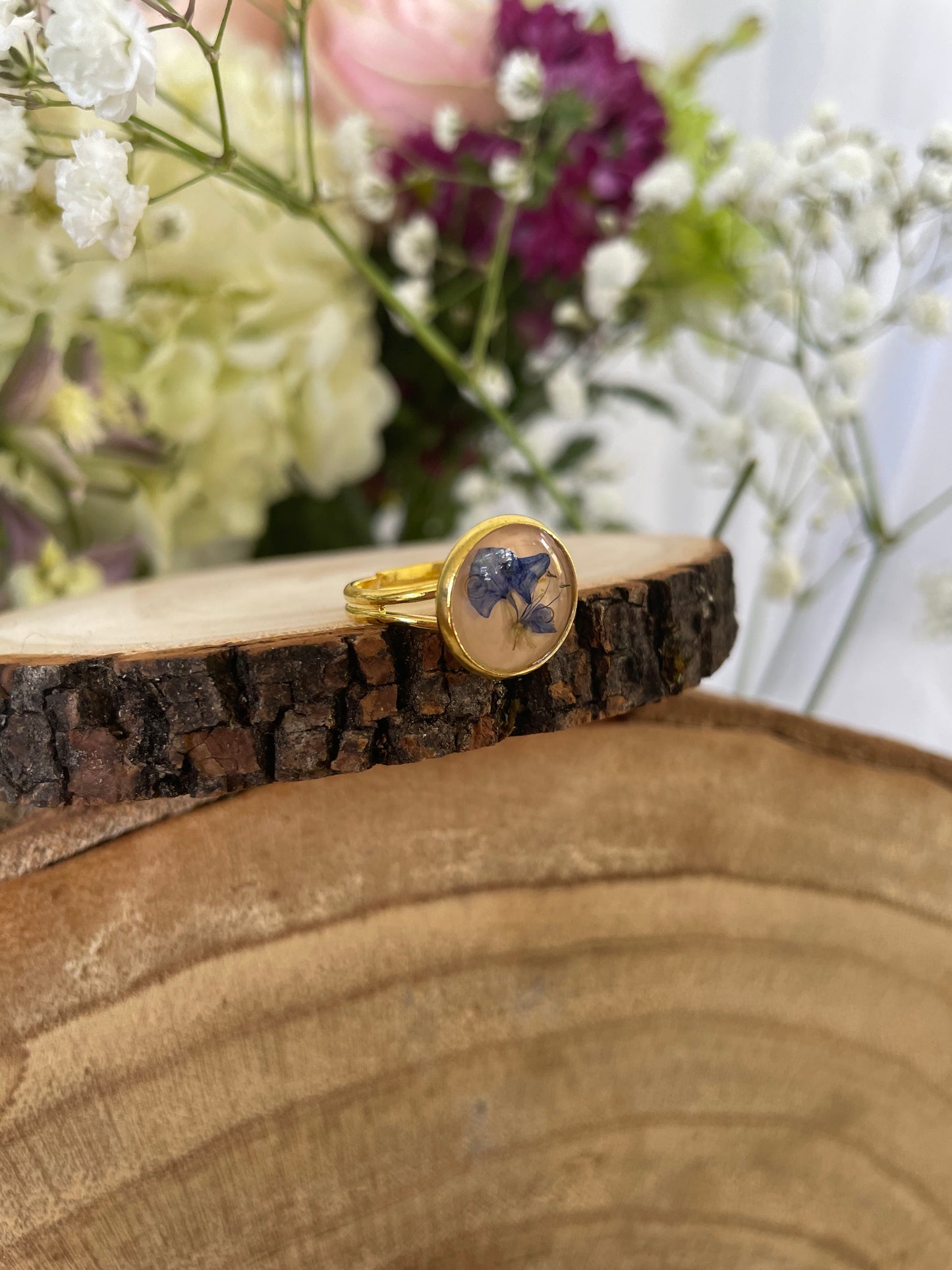 Adjustable Ring with Dayflower