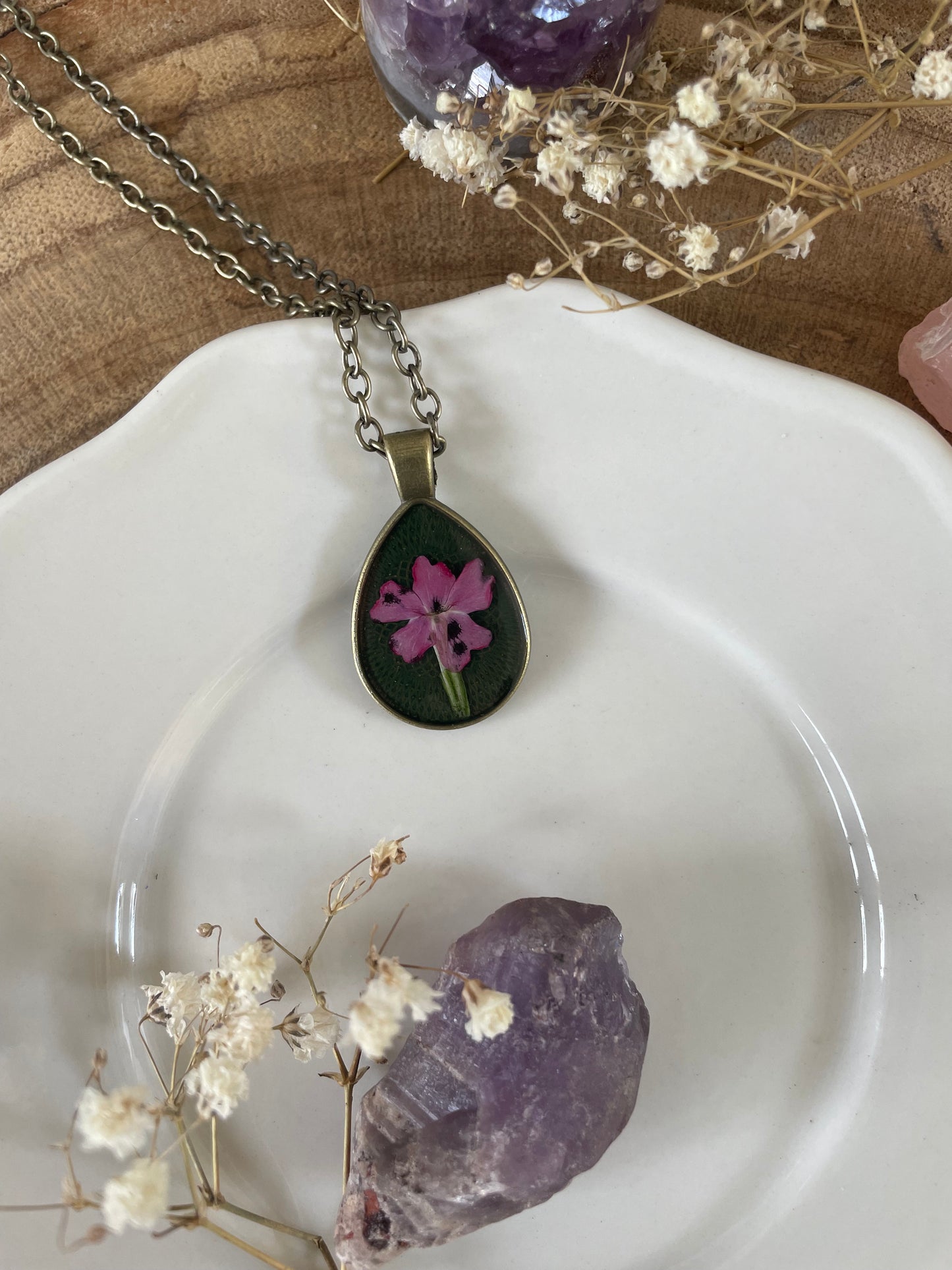 Pendant with Pink Verbena