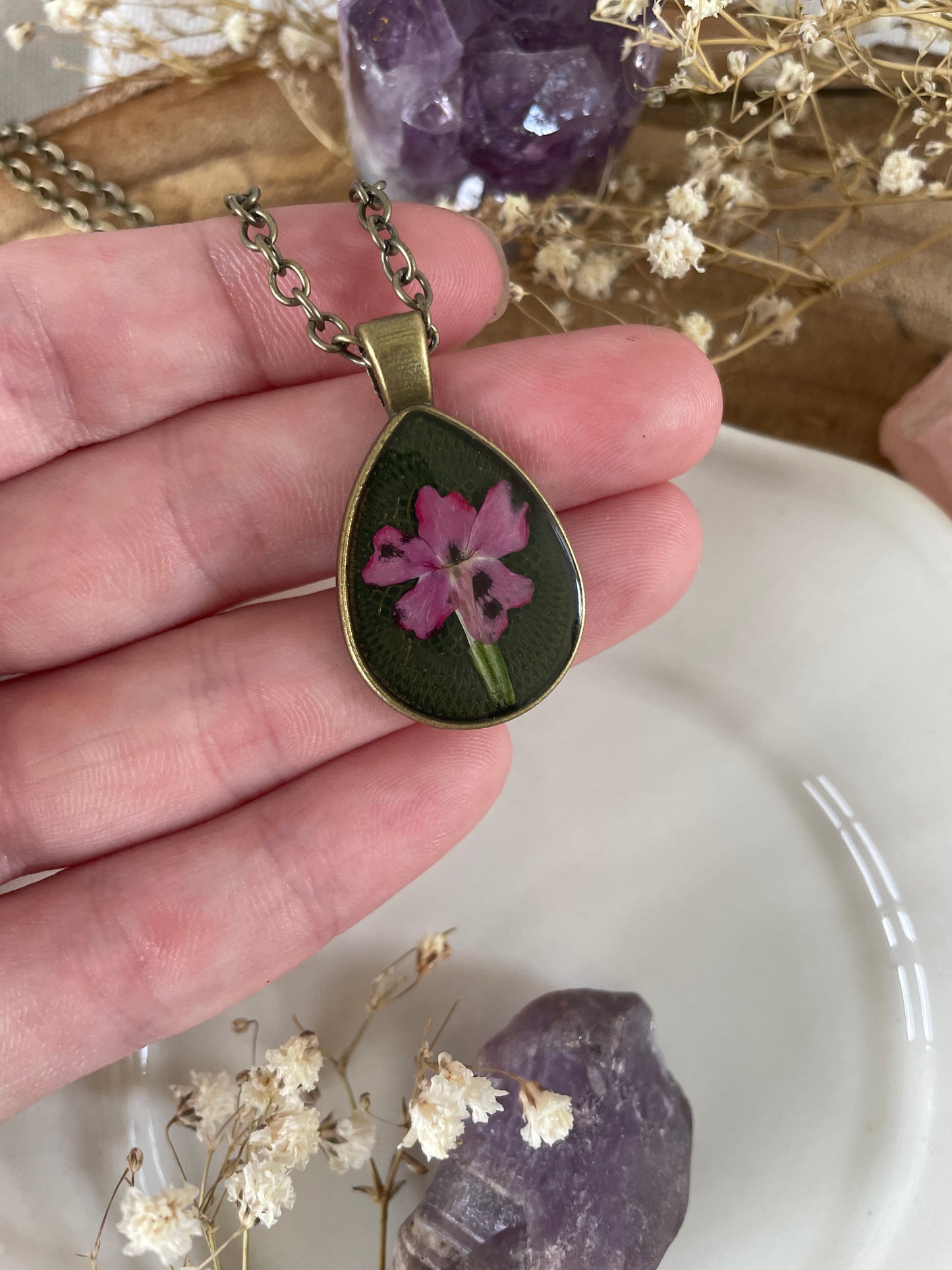 Pendant with Pink Verbena