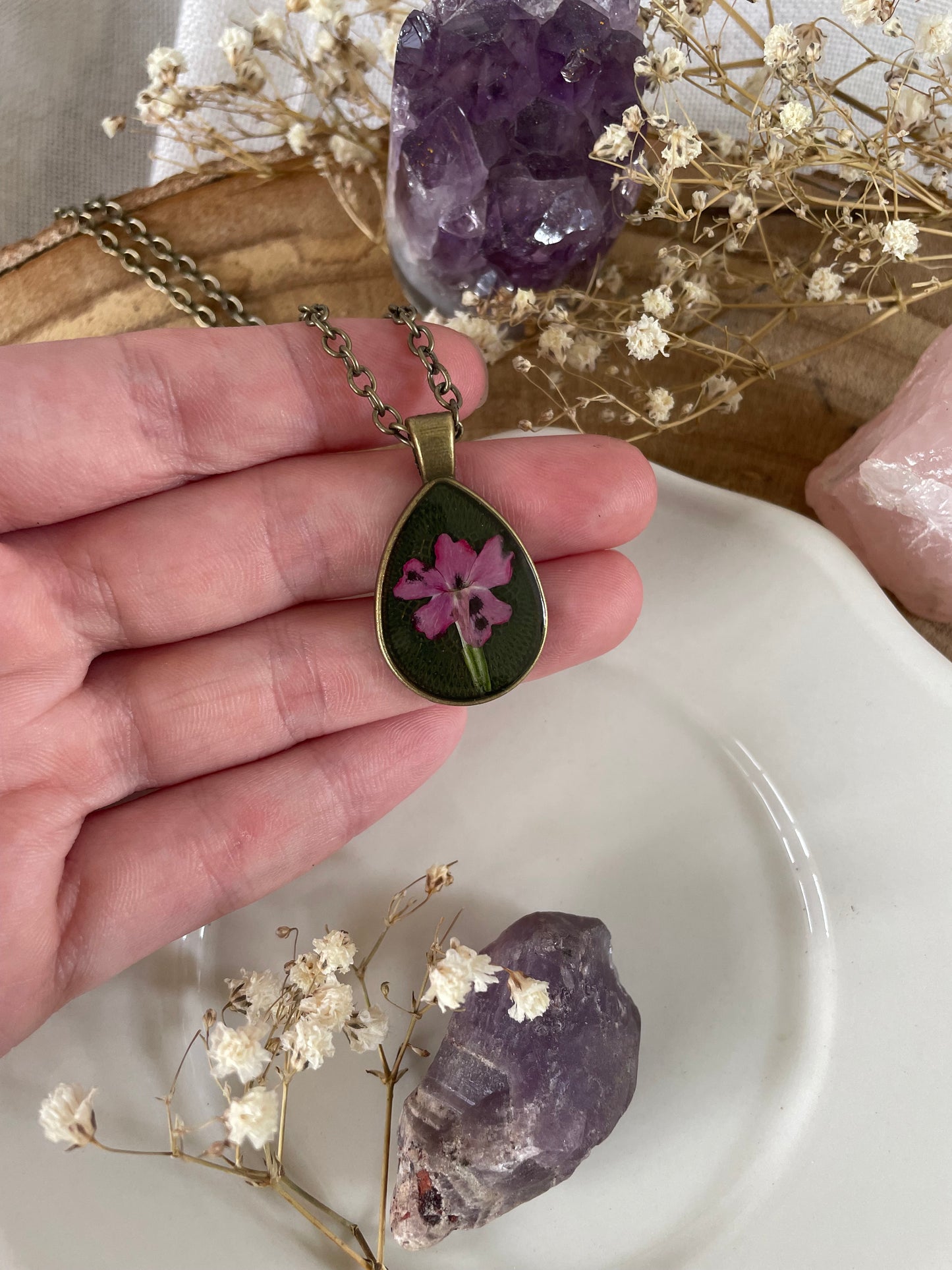 Pendant with Pink Verbena