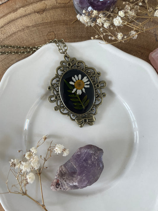 Pendant with Chamomile Flower and Fern Leaf