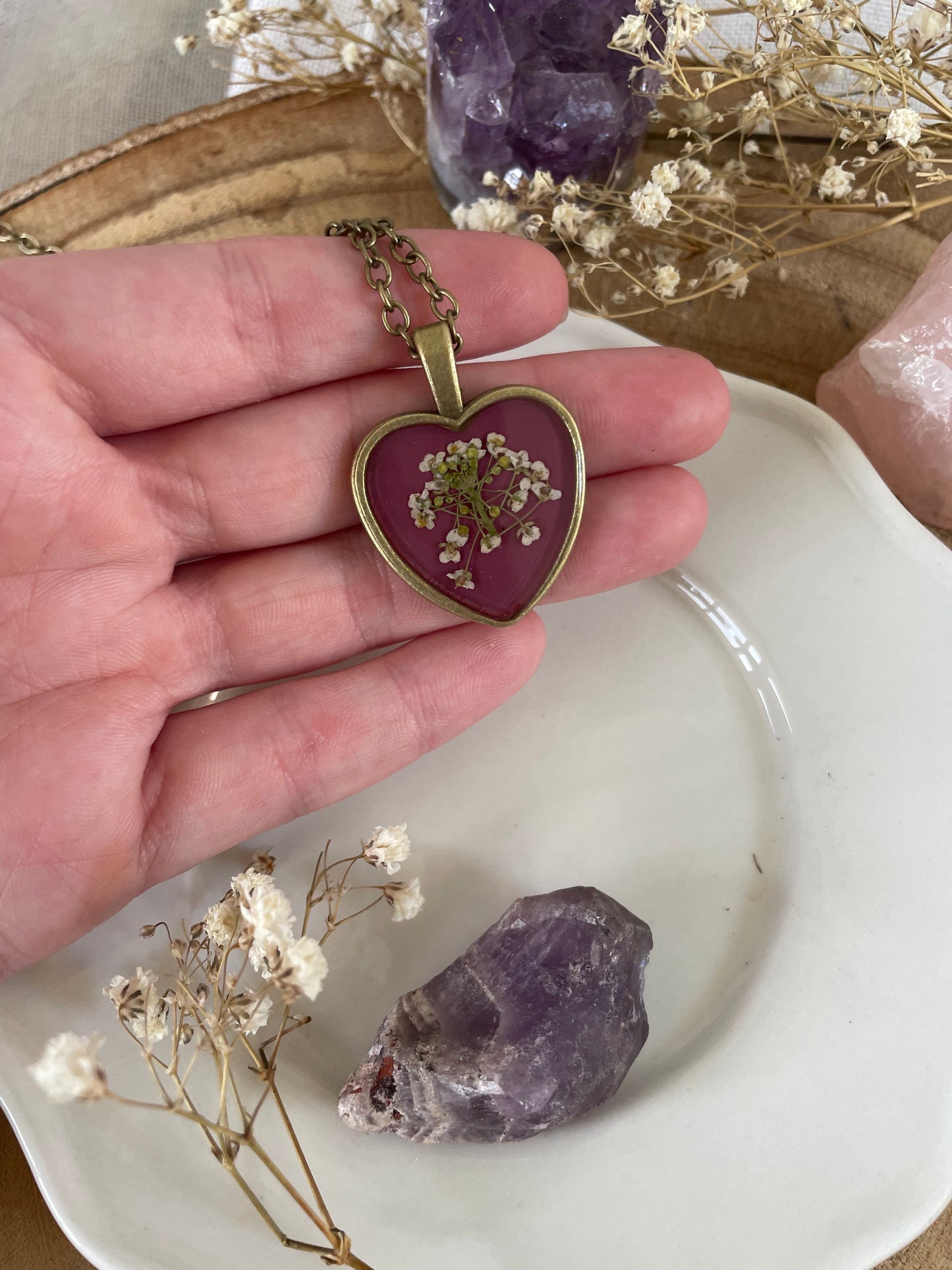 Pendant with Sweet Alyssum Flower