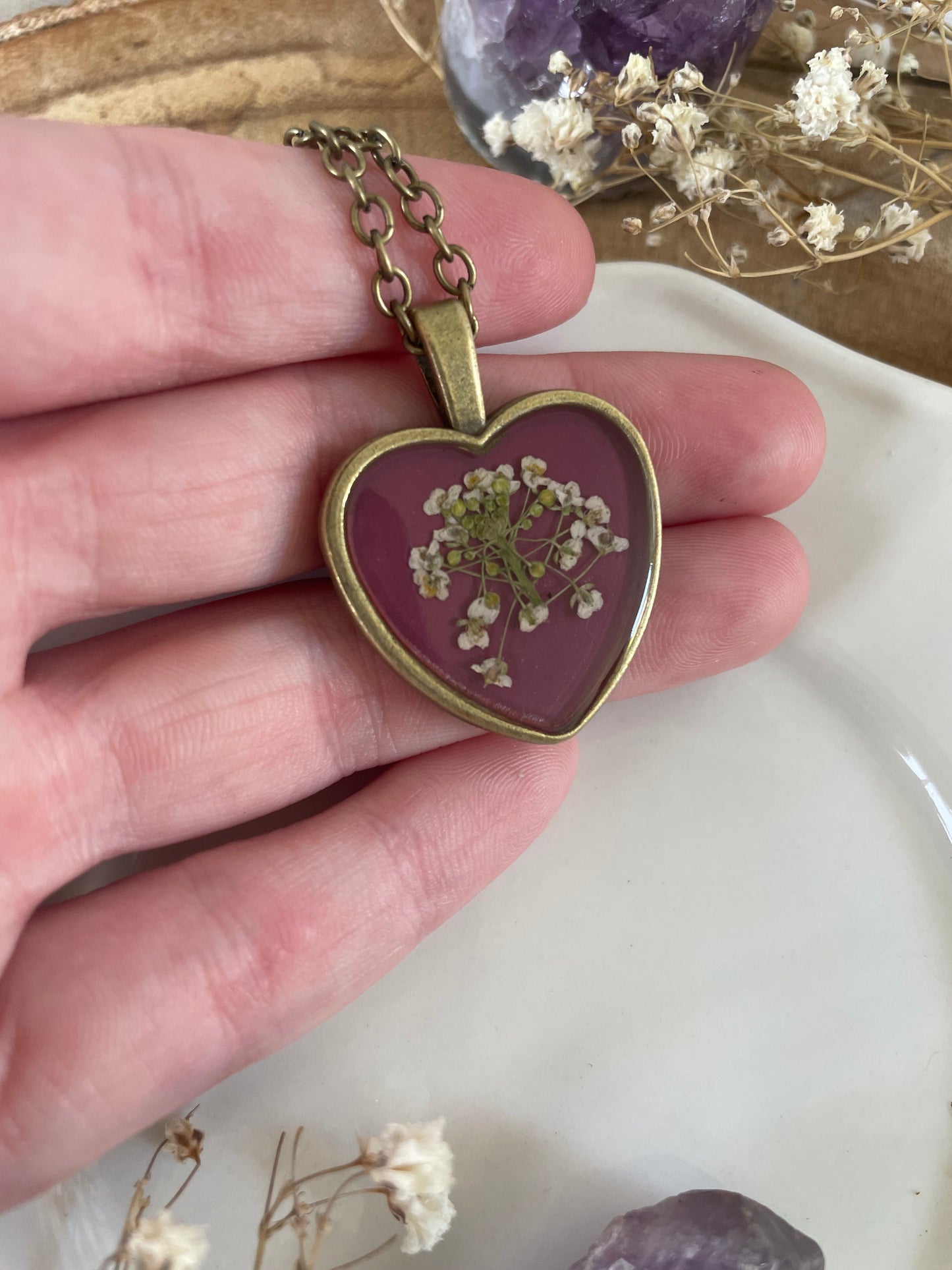 Pendant with Sweet Alyssum Flower