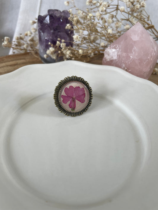 Adjustable Ring with Pink Verbena