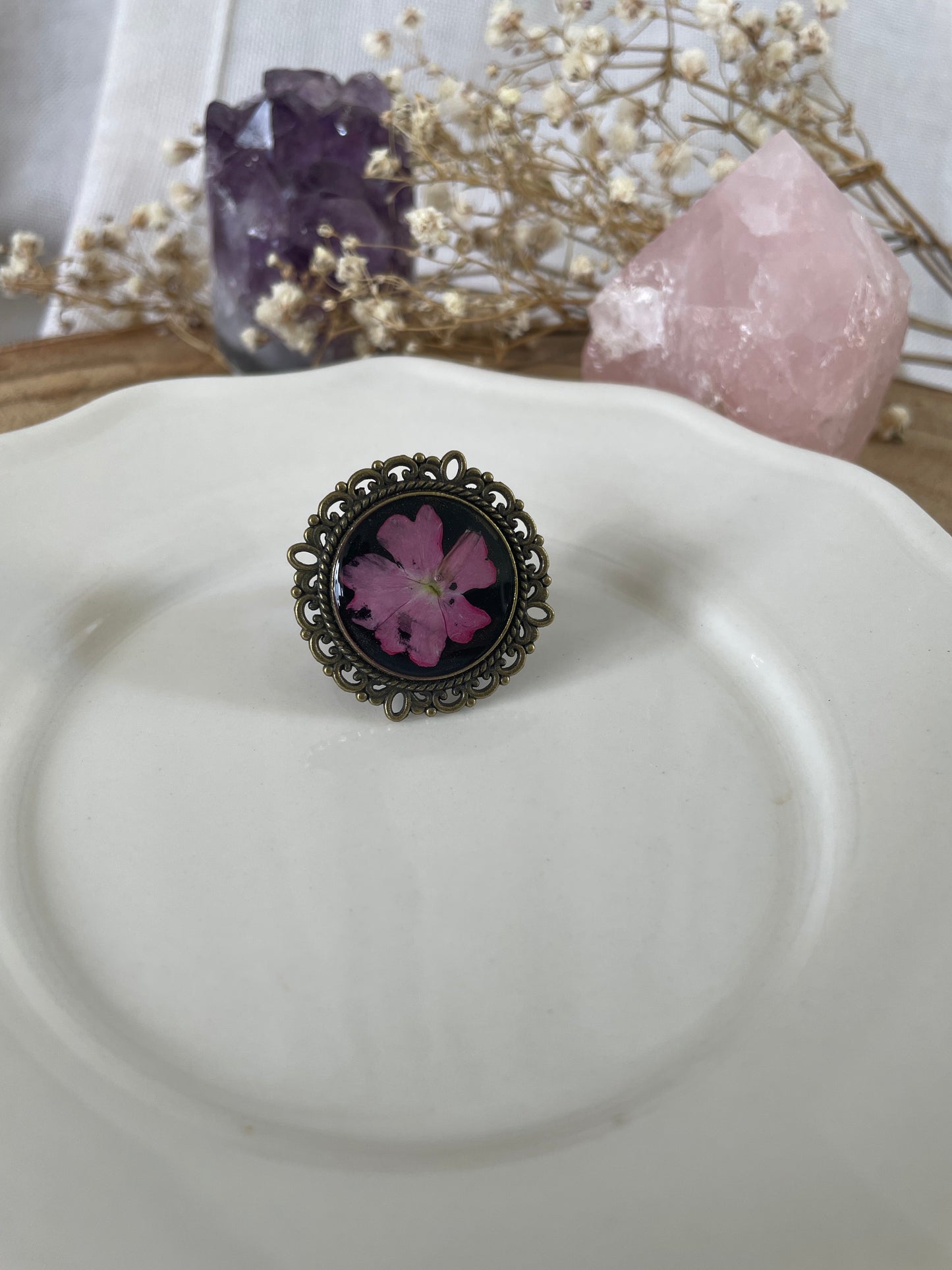 Adjustable Ring with Verbena Flower