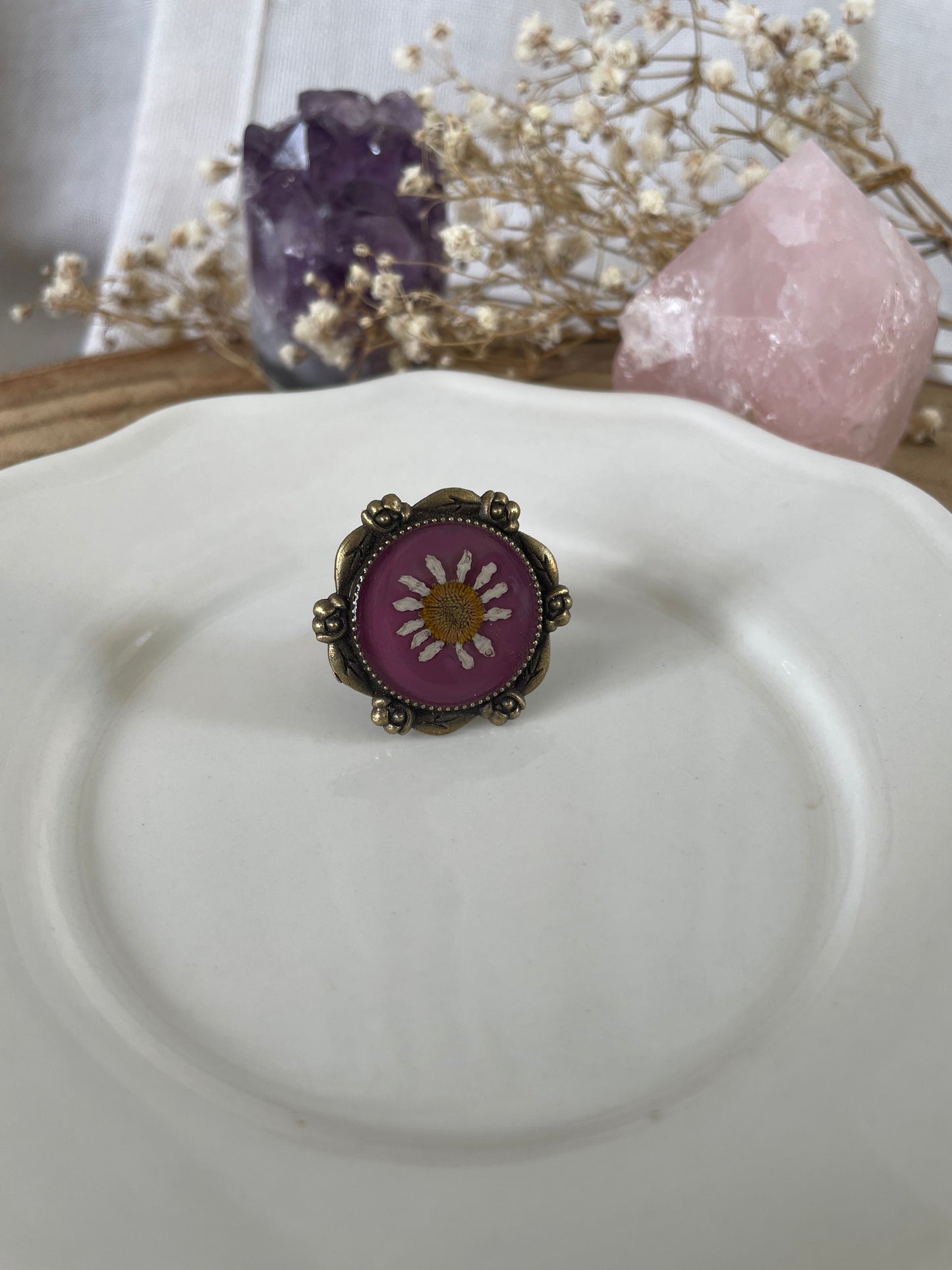 Adjustable Ring with Chamomile Flower