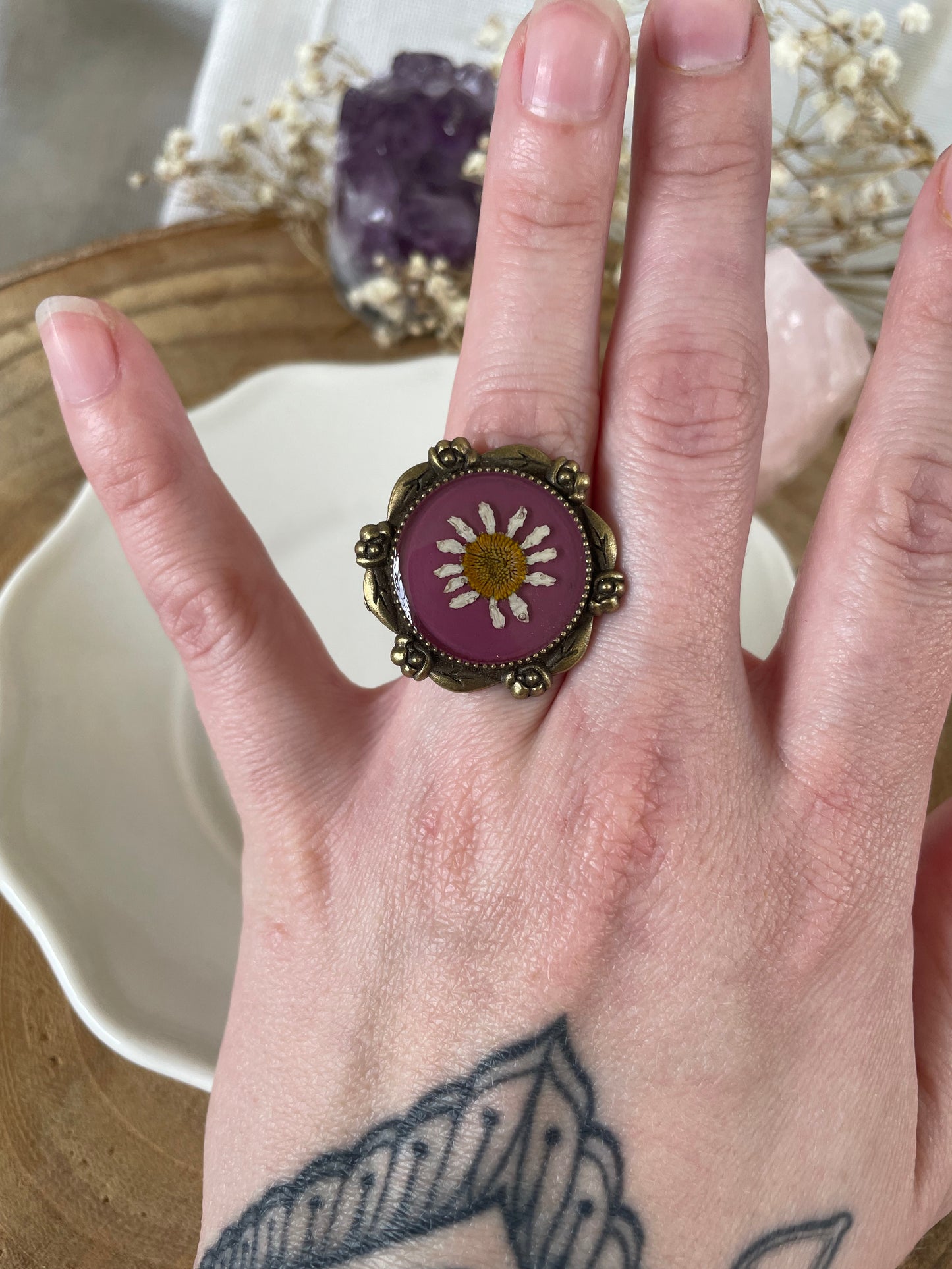 Adjustable Ring with Chamomile Flower